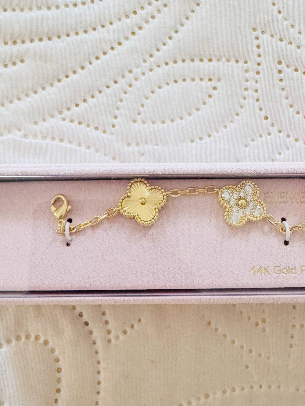 14K Flash Gold Plated Clover Charms Bracelet. New - Picture 3 of 8